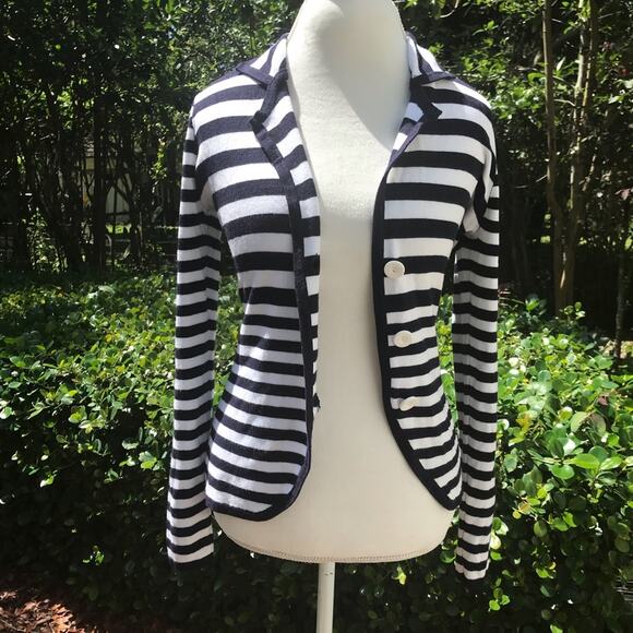 Lyn knitted  Blazer Navy/ White stripped cardigan - Picture 1 of 4
